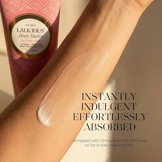 LaLicious Sugar Kiss Body Butter - Hydrating Body Moisturizer with Shea Butter, Cucumber Extract & Apricot Oil, No Parabens (8 Ounces)