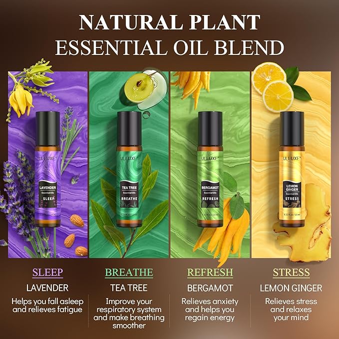 Essential Oils Roll On Set (Pack of 8) 8 Scent, Self Care Gifts for Women, Essential Oil Roller Set, Natural Aromatherapy Roll Oil Blends for Skin, Relaxing & Birthday Gifts for Wife, Mom & Girlfriend