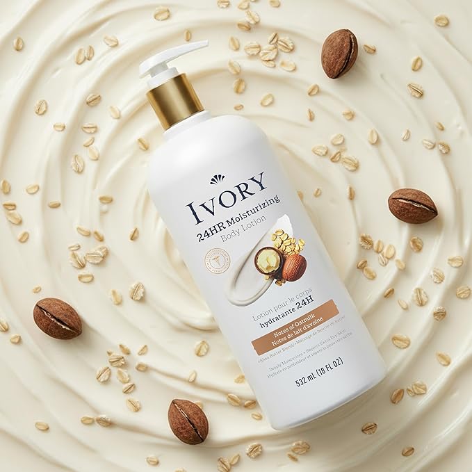 Ivory Hand & Body Lotion, 24hr Moisturizing, Repairs Extra Dry Skin, All Day Hydration, Lightweight Formula, Absorbs Instantly, Perfect for Daily Use, Shea Butter Blend, Oatmilk Scent, 18 fl oz