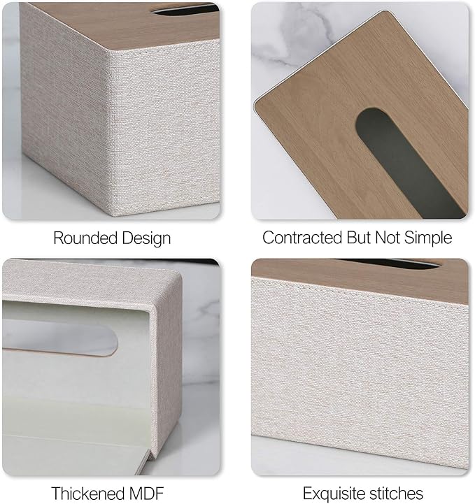 Tissue Box Cover Rectangular 9.8"(L) x 5.3"(W) x 4.3"(H) Refined Modern PU Leather Facial Tissue Dispenser Box Holder for Dresser Bathroom Decorative (Beige)