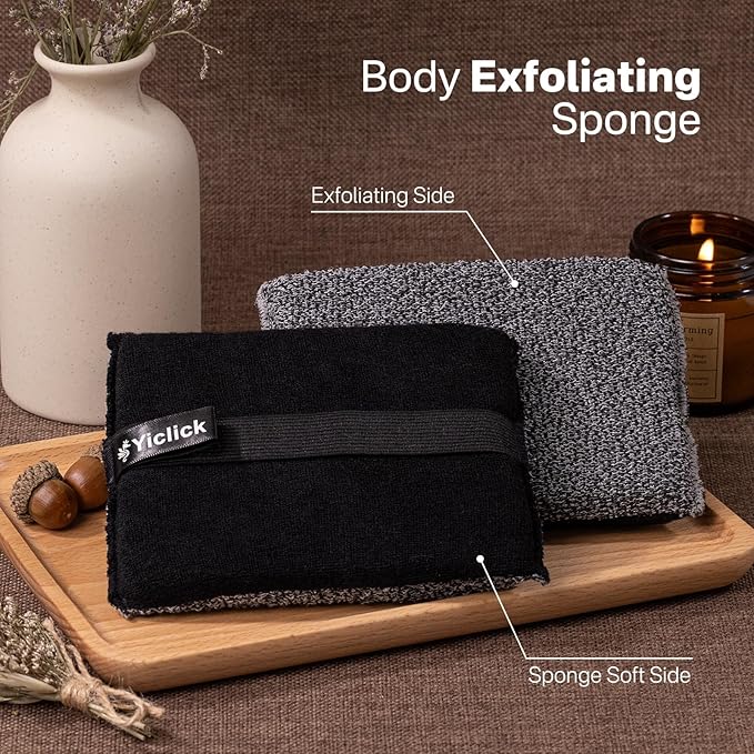 Yiclick Exfoliating Body Scrubber (2 Pack), Body Exfoliator Scrubber, Exfoliating Sponge for Shower Bath, Shower Loofah Luffa Lufa with Handle for Men Women, Dead Skin Exfoliator for Body Scrub