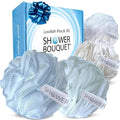 SHOWER BOUQUET Loofah-Bath-Sponge XL Soft-Pastel-Colors 4-Pack // Extra-Large 75g Mesh Luffa Loofa Loufa Puff Pouf Set/Exfoliating Body Scrubber for Women and Men - Exfoliate & Soothe Face & Body