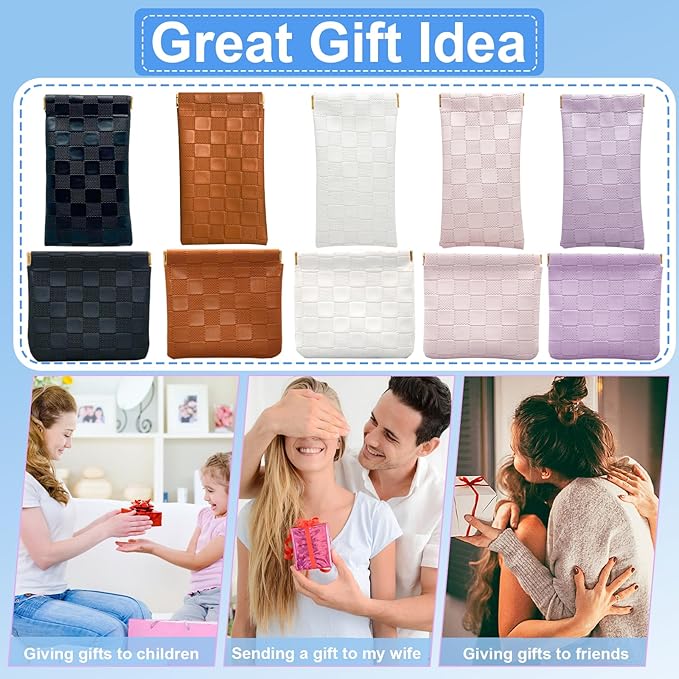 2PCS Small Makeup Bag for Purse, Mini Leather Pocket Cosmetic Bag for Women, Waterproof Portable Makeup Pouch No Zipper Coin Purse Lipstick Bag Accessories, Checkered Travel Storage Bag (White)