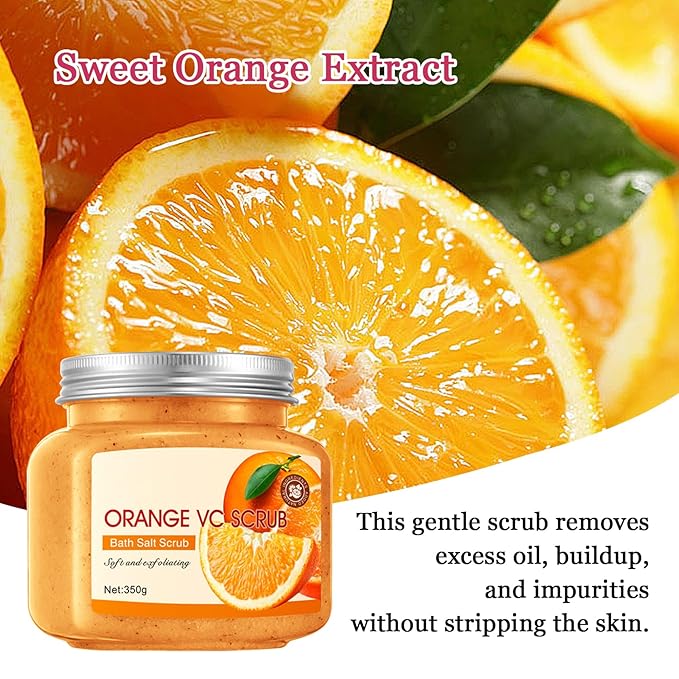 Fresh Orange Body Exfoliator, Deep Cleaning Exfoliating Body Scrub, Moisturizing Nourishing Salt Rose Body Scrub, 350 g