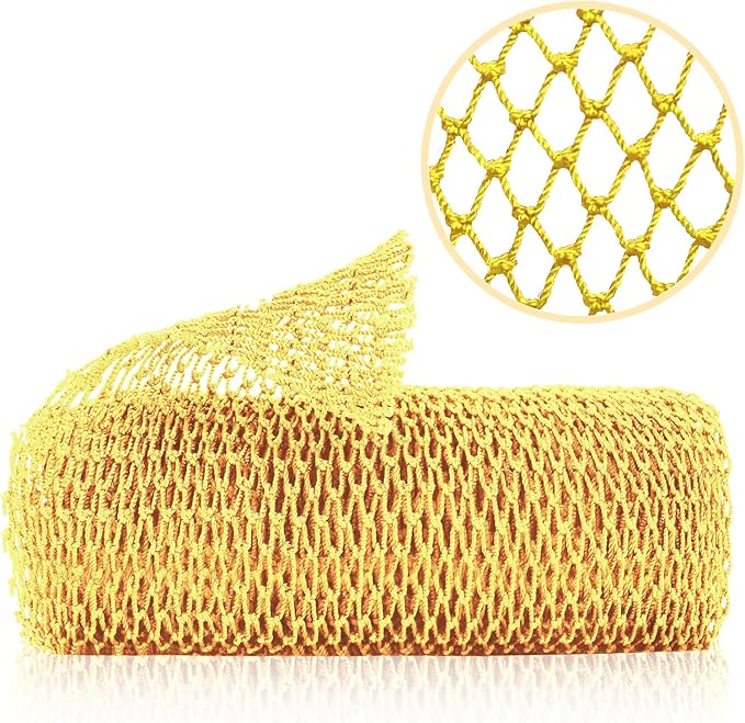 African Net Sponge, Authentic Exfoliating Body Scrubber for Bath and Shower, Multiple Textures with Gentle Deep Exfoliating and Rich Lather for All Skins (Yellow)