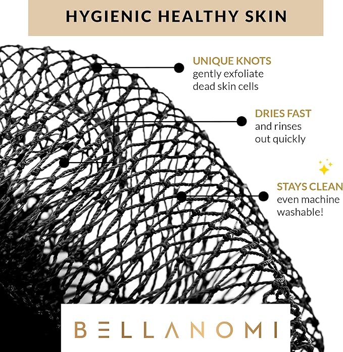 BELLANOMI African Exfoliating Net Sponge, Authentic, Ethically sourced from Nigeria, 45 inches Long, Back Scrubber for Daily use (Black)