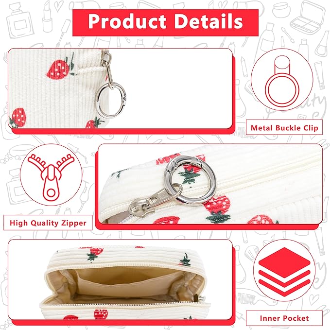 Period Bag for Girls, Corduroy Sanitary Napkin Storage Bag, Period Pouch & Tampon Holder, Feminine Care Organizer（Strawberry）