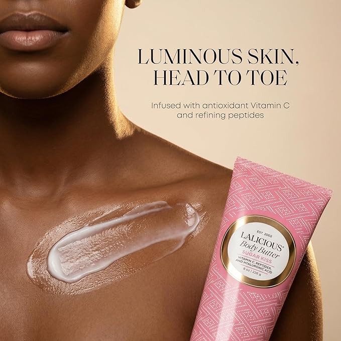 LaLicious Sugar Kiss Body Butter - Hydrating Body Moisturizer with Shea Butter, Cucumber Extract & Apricot Oil, No Parabens (8 Ounces)