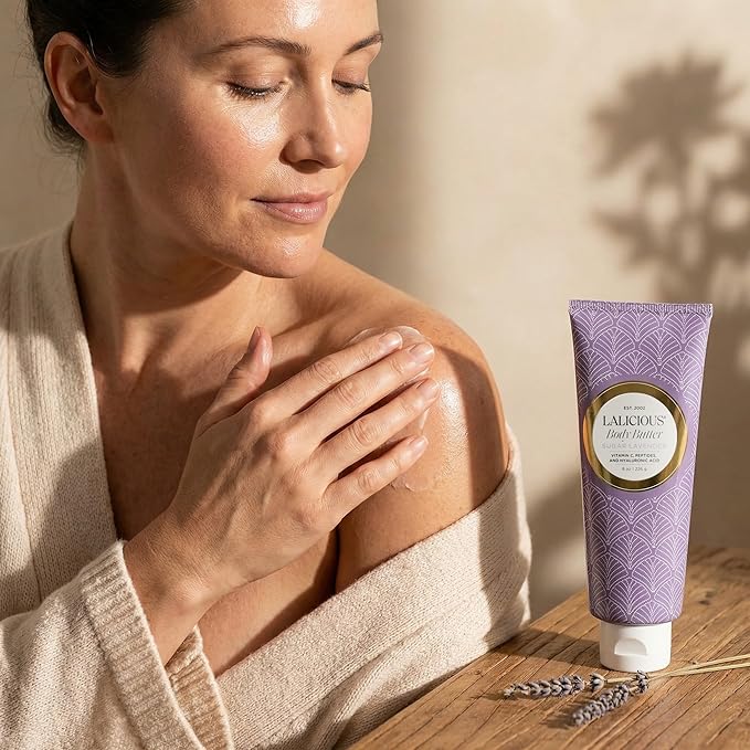 LaLicious Sugar Lavender Body Butter - Hydrating Body & Skin Moisturizing Cream with Whipped Shea Butter, Vitamin E, Cucumber Extract & Apricot Oil - No Parabens (8oz)