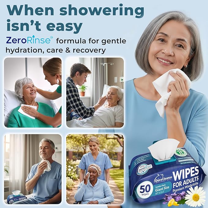 XL Body Wash Wipes for Adults Bathing No Rinse & Elderly Incontinence (4pk) - 200 Ct. + 16 Travel Bath Wipes 10 x 11.5" Disposable Washcloths for Adult Surgery Recovery Supplies & Elder Care Products