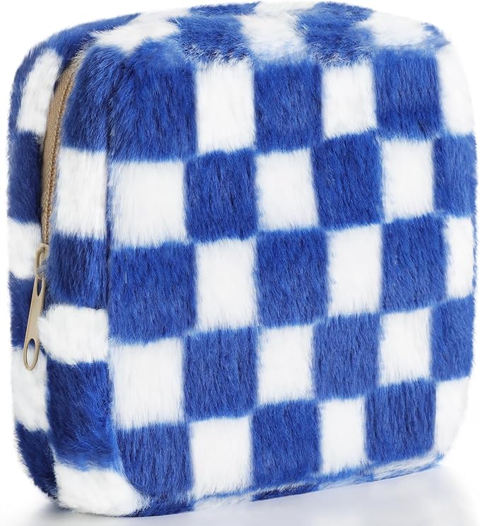 Sanitary Napkin Storage Bag, Period Bag for Teen Girls, Checkered Portable Menstrual Pad Pouch for Panty Liners, Tampon Storage Pouch for Women Ladies Daily Use Storage Purse Travel