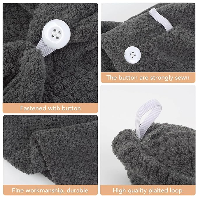 SINLAND Microfiber Hair Drying Cap Hair Towel Turban Twist for Women Fast Drying Towels Head Turban Absorbent Soft Lightweight 3 Pack Grey