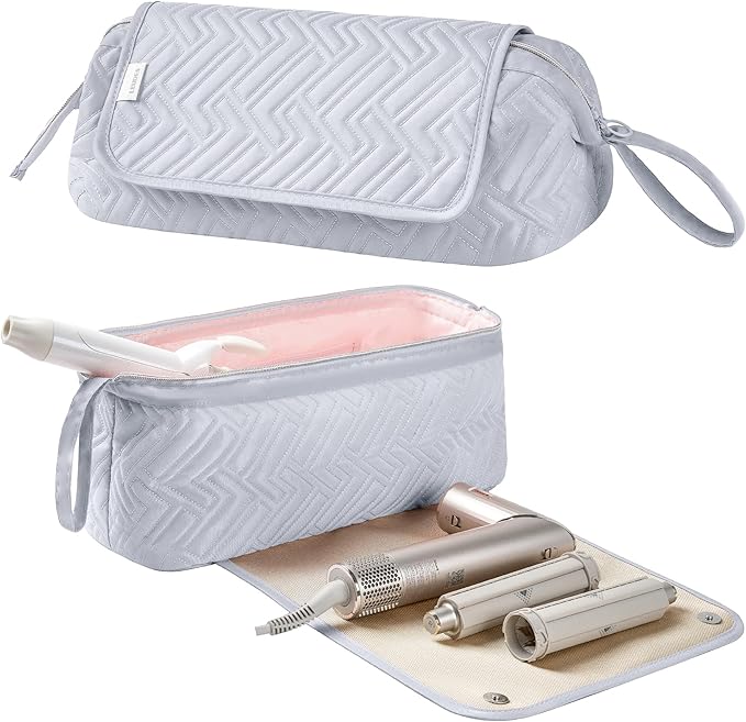 Leudes Hair Tools Travel Bag for Women Heat Resistant Mat for Travel Essentials Hot Tools Straighteners,Flat Irons,Curling Iron,Hot Air Brushes and Hair Dryer Organizer Bags 2 in 1 (Light Grey)