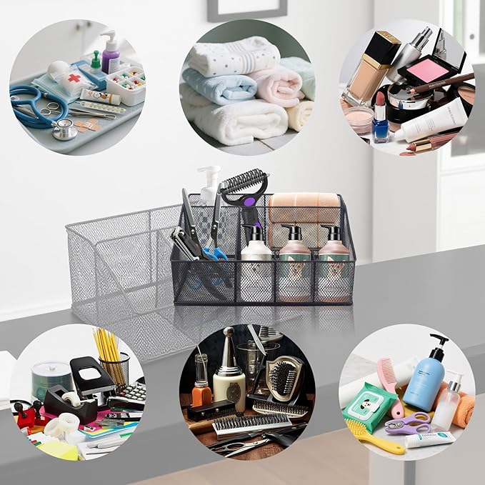 Universal Pet Grooming Supplies Organizer, 6-Compartment Mesh Wire Dog Storage Organizer for Grooming Supplies, Cat Blanket, Shampoo, Trimmer, Clipper, Brush
