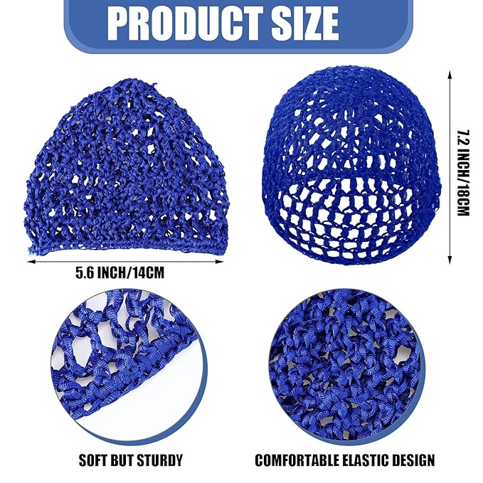Geyoga 4 Pieces Mesh Crochet Hair Net Rayon Knit Snood Hat Thick Short Women Hairnet Snoods Cover Ornament for Sleeping (Royal Blue, Sky Blue, Rose Red,Pink)