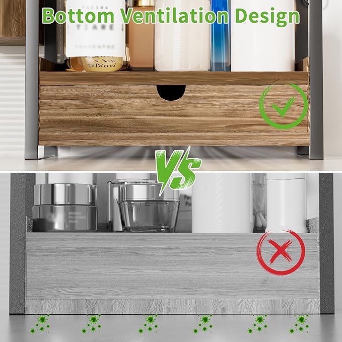 Kottwca Bathroom Counter Organizer with Drawer, 2-Tier Wood Countertop Organizer for Storage, Vanity Skincare Organizers, Bathroom Sink Shelf for Organization(Dark Brown)