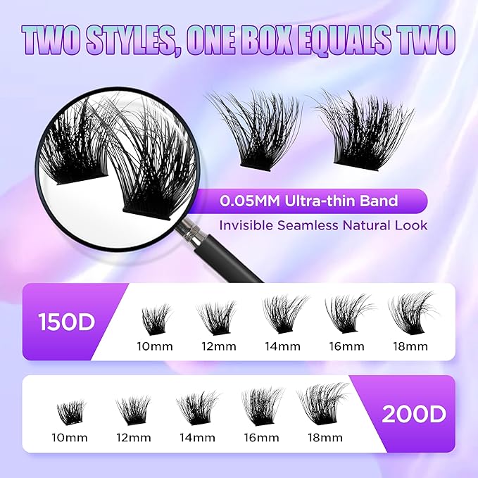 Lash Extension Kit DIY Lash Clusters Kit Eyelash Extensions Individual Lashes Extensions with (Bond,Seal,Tweezers,240Pcs,150D+200D, 0.07D,10-18)