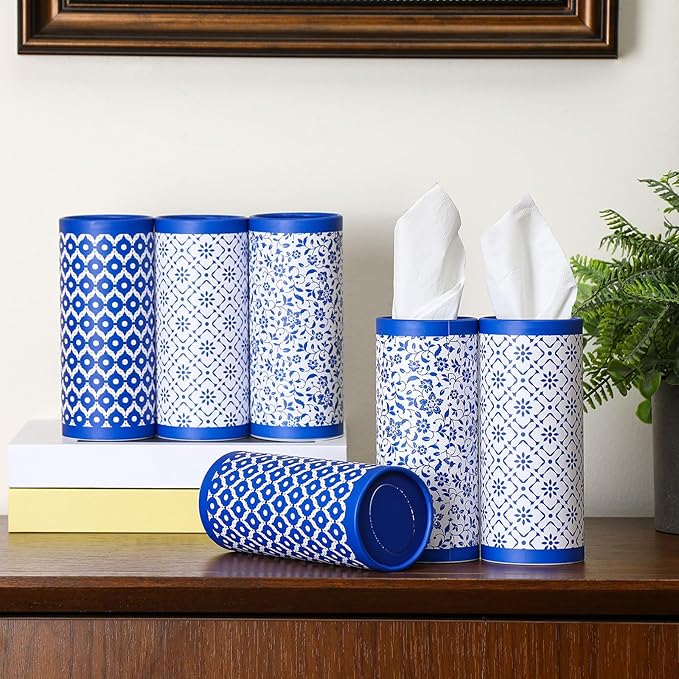 12 Pack Car Tissue Cylinder Holder Bulk with 3 Ply Facial Tissues, Round Napkin Holders for Car Cup Holder Cylinder Travel Paper Tubes Bulk Round Napkin Boxes Packs(Novel Style)