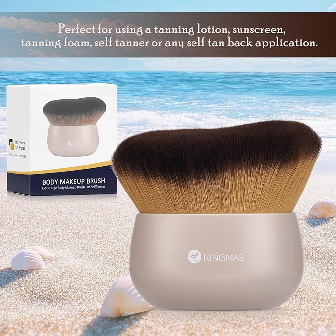 KINGMAS Extra Large Body Makeup Brush For Self Tanner, Leg Makeup & Bronzer Blend, 76mm Kabuki Brush, Oval Face & Back Makeup Brush, Wet & Dry Use