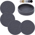 Coga Trivets for Dishes, Pots and Pans, 7 Inch Hot Pads (4 Pcs) with Storage Basket for Countertops, Cotton Table Protector Hot Mats Heat Resistant (Grey)