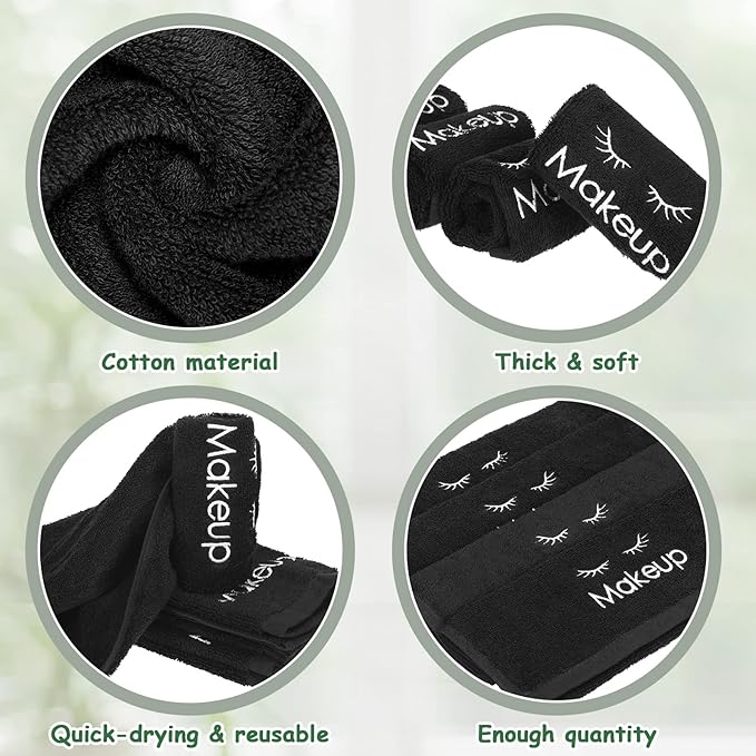 Shimeyao 13x13 Inch Black Makeup Towels Bulk Reusable Makeup Washcloths for Face Facial Remover Washcloths Absorbent Cotton Towel for Salon Spa Women Skin Care(12 Pcs,Classic)