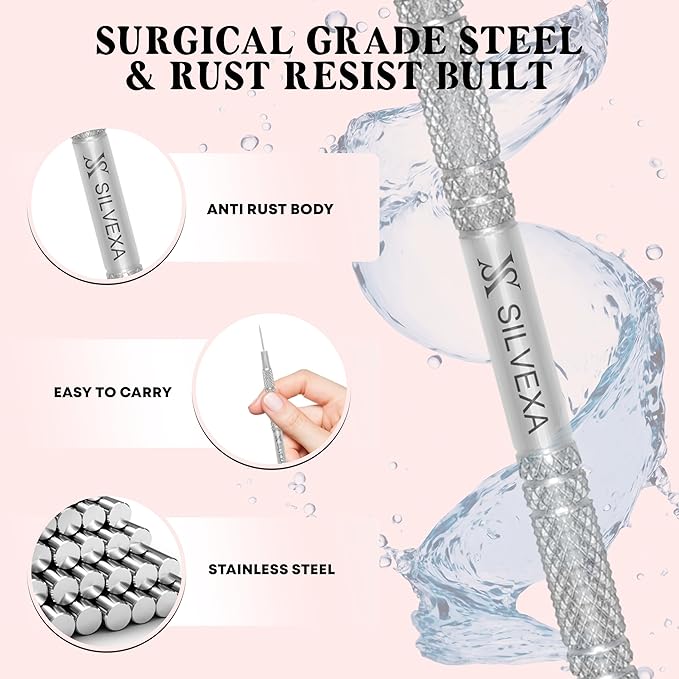 Milia & Whitehead Remover Lancet Tool – Double-Ended Angled Loop & Sharp Needle Extractor for Facial Blemish Extraction – Dermatologist-Inspired Design with Synthetic Leather Storage Case