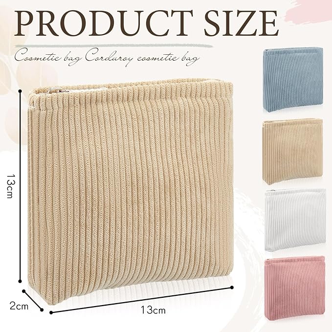 Abbylike 4 Pcs Small Makeup Bag Corduroy Cosmetic Pouch with Zipper Portable Little Bags for Purse Mini Pouch Cute Makeup Purse for Coin Essentials Items Women(Plain)