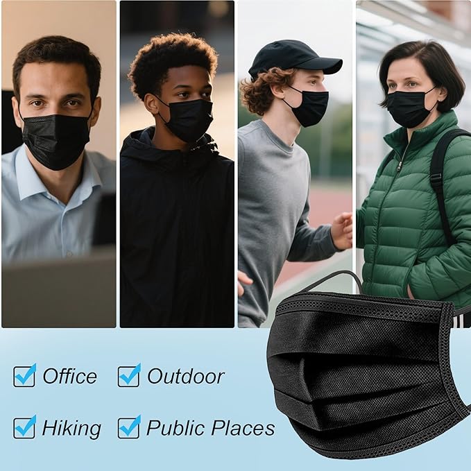 LEMENT Disposable Face Masks 125 Pcs, 3 Ply Face Mask Elastic Earloops for Indoor Outdoor, Disposable Masks for Adults, 5 Color