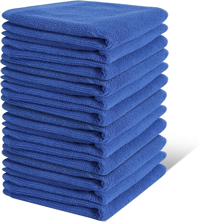 12 Pack 100% Cotton Wash Cloth, 12x12 Inch Highly Absorbent and Soft Feel Fingertip Towels, Machine Washable Washcloths for Bathroom, Gym, Hotel, Spa and Kitchen, Blue