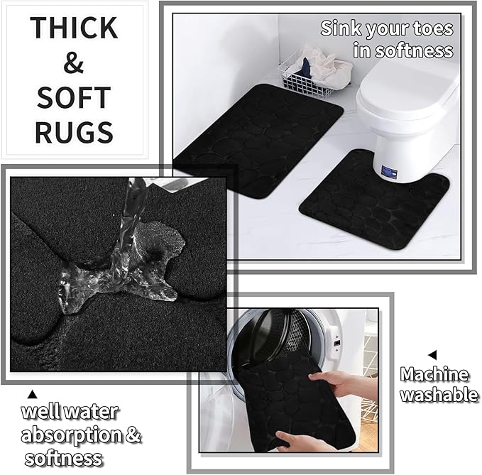 Bathroom Set with Shower Curtain and Rugs- 25PC Bathroom Accessory Set, Black Bathroom Set, Toilet Brush, Trash Can, Qtip Holder & Soap Dispenser