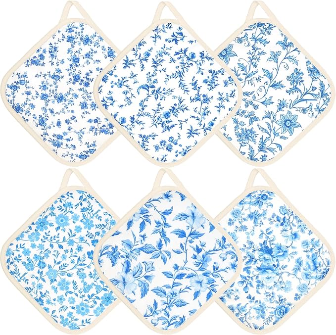 6 Pack Pot Holders 100% Cotton Heat Resistant Potholder, Machine Washable Pot Holder, Hot Pads, Table Pads for Cooking Baking (U)