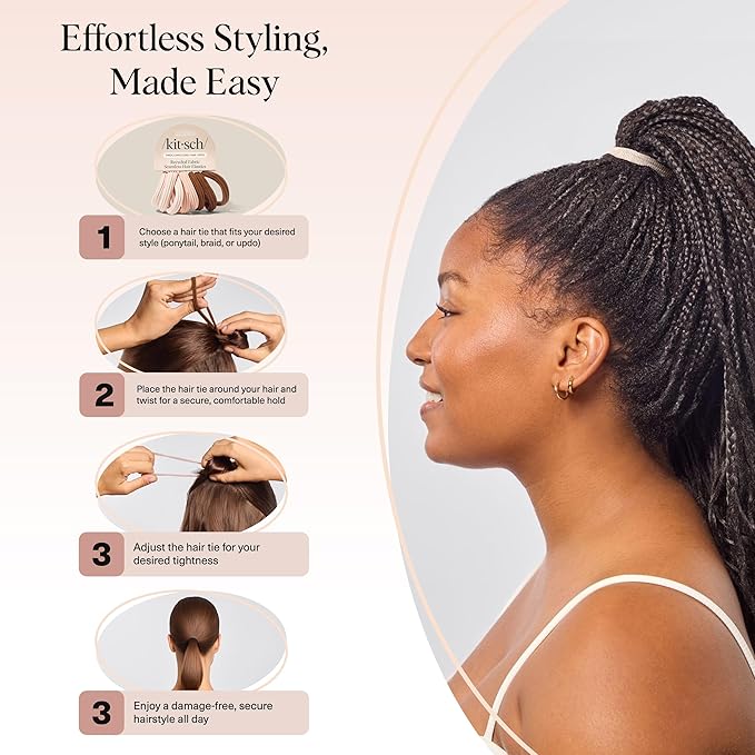 Kitsch Seamless Hair Ties No Damage - Stretchable Hair Bands for Strong All-Day Hold, Ponytail Holders | Hair Accessories for Girls | Ideal Gifts for Women - Rosewood 8 Pcs