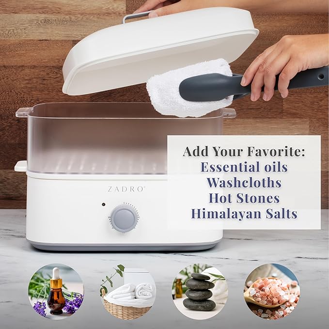 Zadro Towel Steamer with Tongs, 850W Heater, 8L Tray, 1.7L Tank, 30-min Timer for Facials, Manicures, Pedicures, Shaving (13"x12", 120V/850W, 8L, Chocolate)