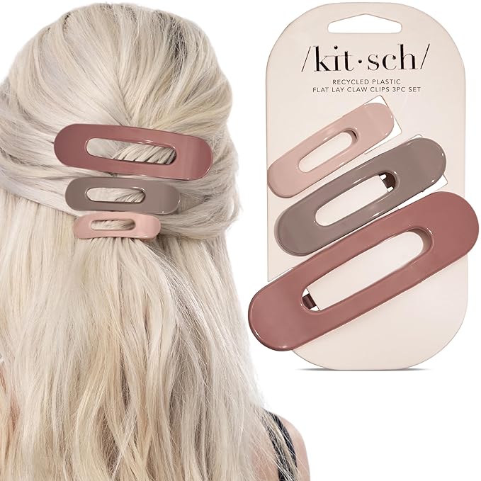 Kitsch Flat Claw Clips for Women - Strong Grip, Comfortable Design | Durable Plastic, Glossy Finish | Lay Down Claw Clip | For All Hair Types | Ideal Gifts for Women - Terracotta, 3pcs