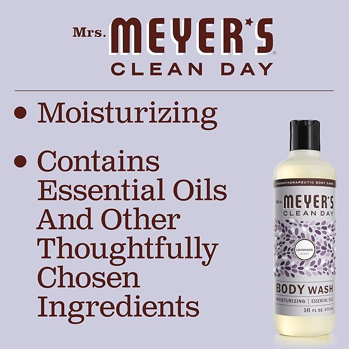 MRS. MEYER'S CLEAN DAY Moisturizing Body Wash for Women and Men, Shower Gel Formula Made with Essential Oils, Lavender, 16 oz