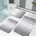 OLANLY Bathroom Rugs Sets 3 Piece, Soft Absorbent Microfiber Bath Mats and U-Shaped Contour Toilet Rug, Plush Shaggy Bath Mat Set for Bathroom (30"x20"+24"x16"+24"x20", Light Grey)