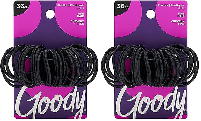 Goody Ouchless Hair Elastics, Black, 36 Count (Pack of 2)