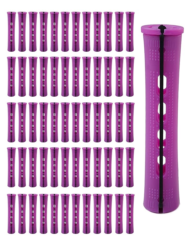 60pcs Perm Rods for Women's Natural Hair, Purple, 0.75inch - Hair Roller Curler Perm Rods for Long Medium Small Hair - Plastic Cold Rods, Hairdressing Styling Tool