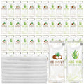 Timgle 50 Pcs Moist Towelettes Individually Wrapped Scented Disposable Face Towels Essential Oil Infused Moist Terry Cotton Towel for Use Hot or Cold Travel Body Spa (Aloe Vera, Coconut)
