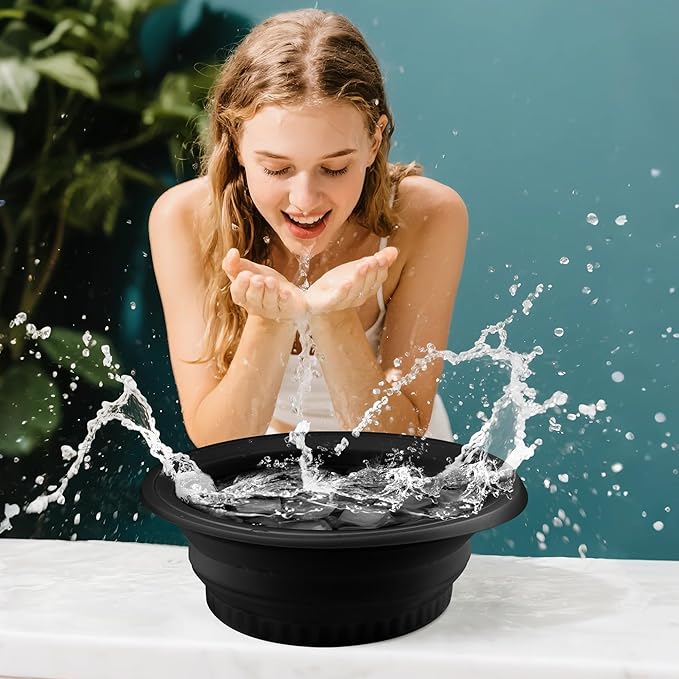Large Bowl for Face Ice Bath, Foldable Facial Ice Bath with Built-in Icetray, Silicone Facial Ice Bath Bowl, Ice Face Bowl (Black)