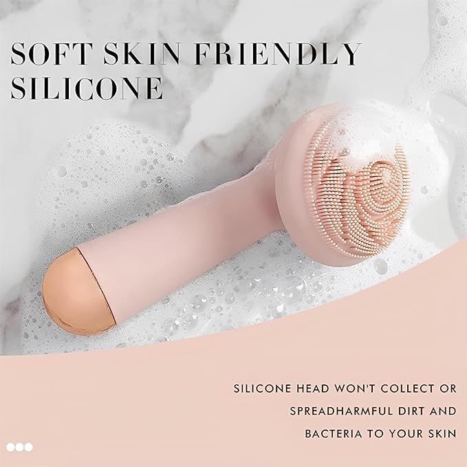 Sonic Facial Cleansing Brush, 4 Rejuvenating Settings, Waterproof Silicone Head, Pink