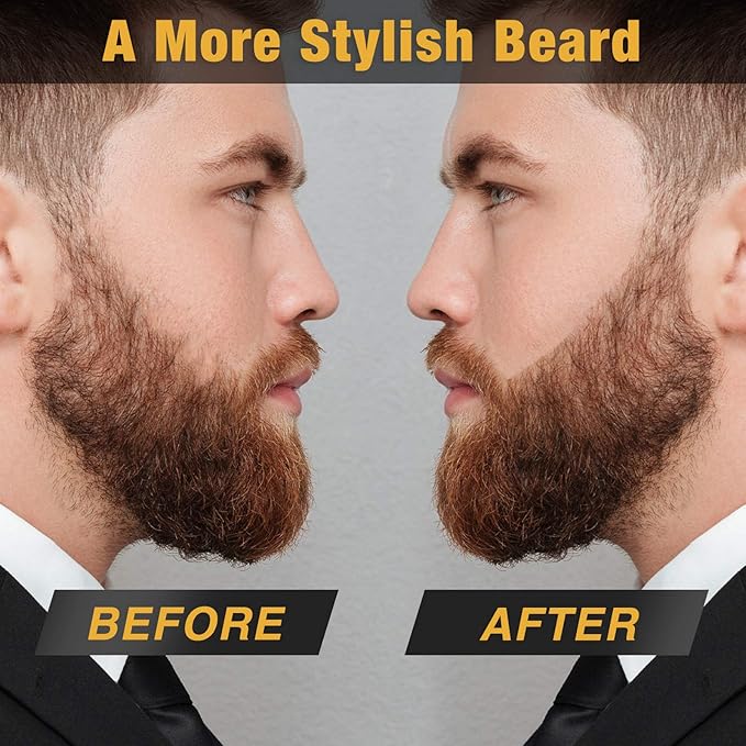 Beard Pencil Filler For Men, 4 Tip Facial Hair Pen Kit With Brush - Mustache Repair & Shaping Tool, Enhances Hair (BROWN)