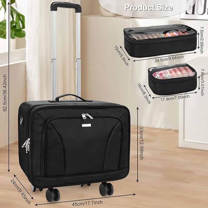 MONSTINA Rolling Makeup Train Case, Cosmetology Case on Wheels Makeup Artist Bag Professional Cosmetics Beauty Hairdresser Bag Hairstylist Cosmetic Bag with 4 Bags Extra Large Makeup Bag with Wheels