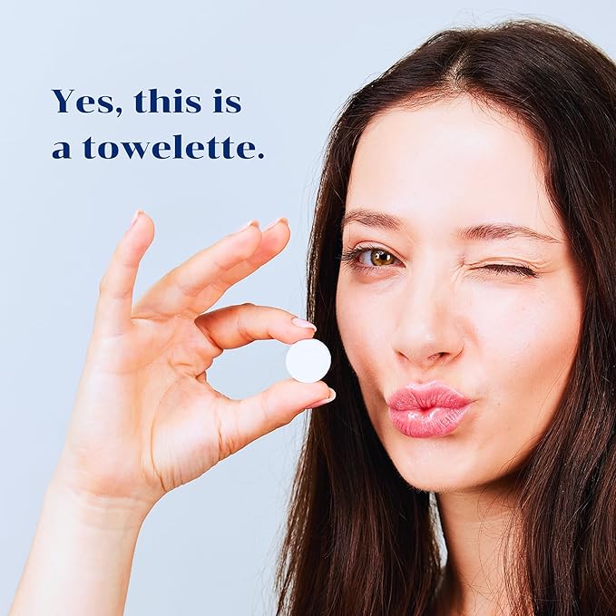 100 Compressed Towels Tablets - Biodegradable & Hypoallergenic - Face Towel - Travel & Makeup Remover Wipes - Hiking & Camping