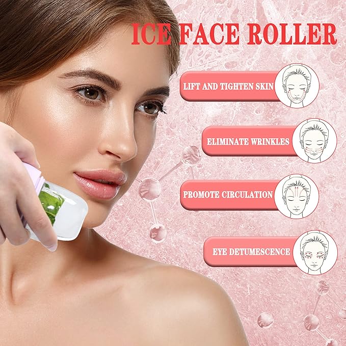 MS WGO Ice Roller for Face Eye Puffiness Relief - Cube Face Contour Facial Ice Roller - Eliminates Wrinkles, Dark Circles & Sunburn - Suitable for All Skin Types