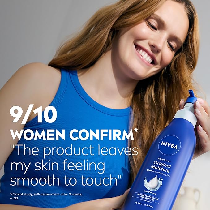 NIVEA Original Moisture Body Lotion with Vitamin E, 48-Hour Body Moisturizer for Normal to Dry Skin, 16.9 Fl Oz Pump Bottle