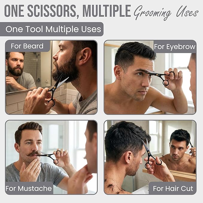 Mustache & Beard Scissors for Men – Professional 5" Stainless Steel Grooming Kit with Comb & Travel Case – Sharp Facial Hair Trimming Tool for Mustache, Beard, Nose & Eyebrows