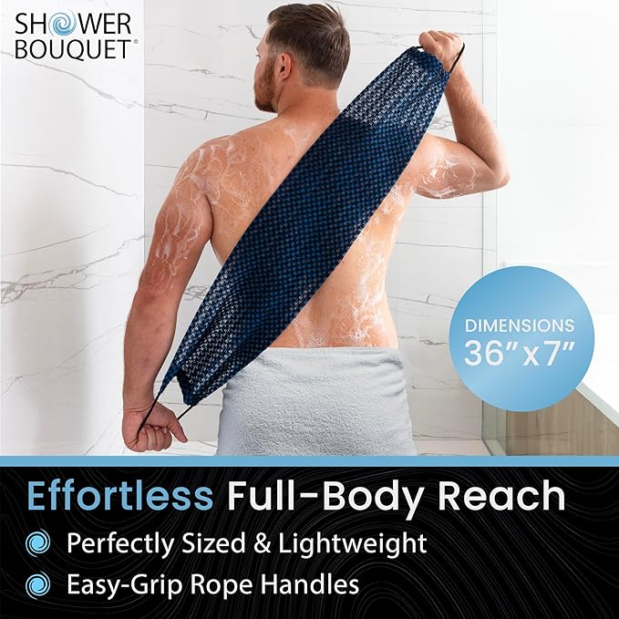 Japanese Exfoliating Washcloth for Back & Body - Charcoal & Silver Ion Exfoliating Towel - Two-Sided Gentle Exfoliation