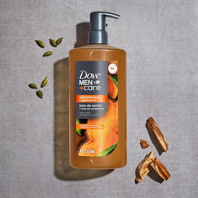 DOVE MEN Moisturizing Body Wash | #1 Dermatologist Body Wash for Men, Sulfate Free, Paraben Free, & Dye Free | Sandalwood + Cardamom Oil, 26oz