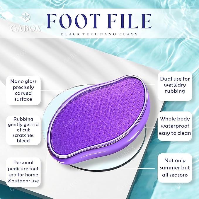 GABOX Nano Glass Pro Foot File - Callus Remover for Feet - Heel Foot Scrubber Dead Skin Exfoliator - Pedicure SPA Tool for Women & Men - Removedor de Callos en Los Pies - Crystal Purple